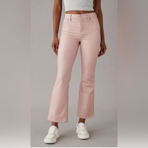 Pink High-Waisted Vegan Leather Kick Bootcut Crop Pant